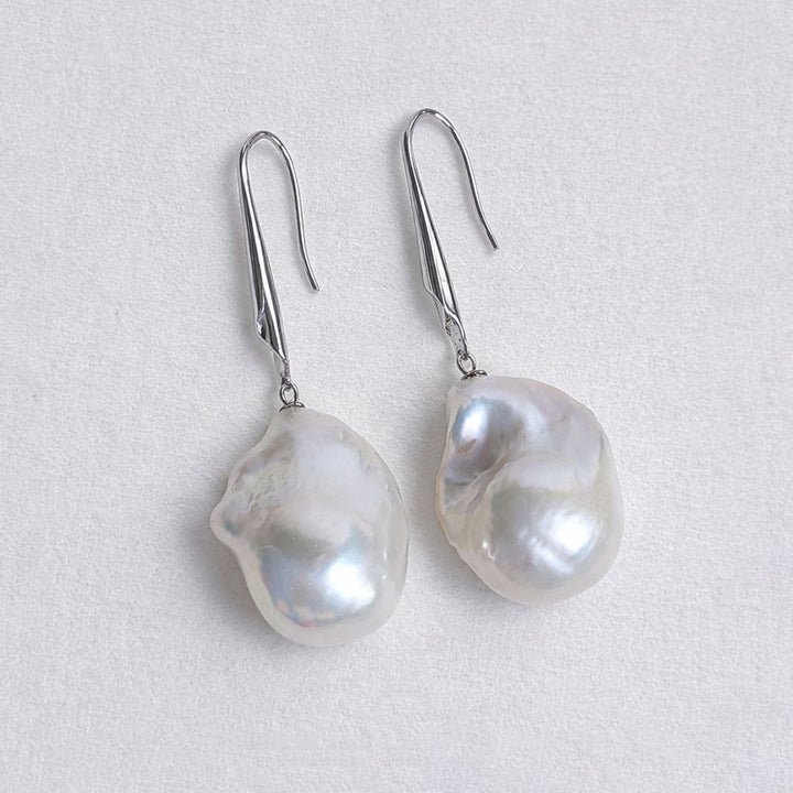Minimal Silver Freshwater Baroque Real Pearl Hook Earrings