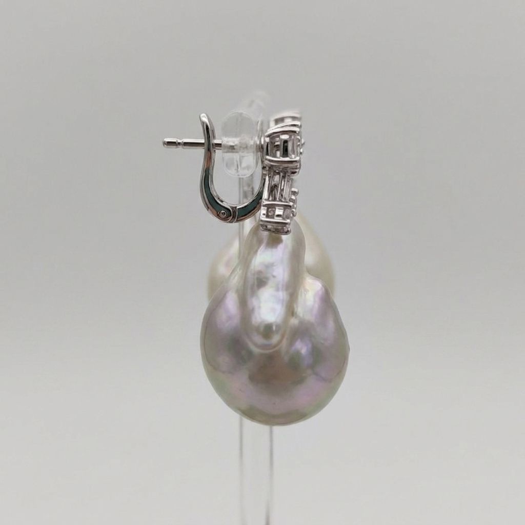 Large Baroque Pearl Ribbon Earrings Handmade Freshwater Pearl Jewelry for Bridal