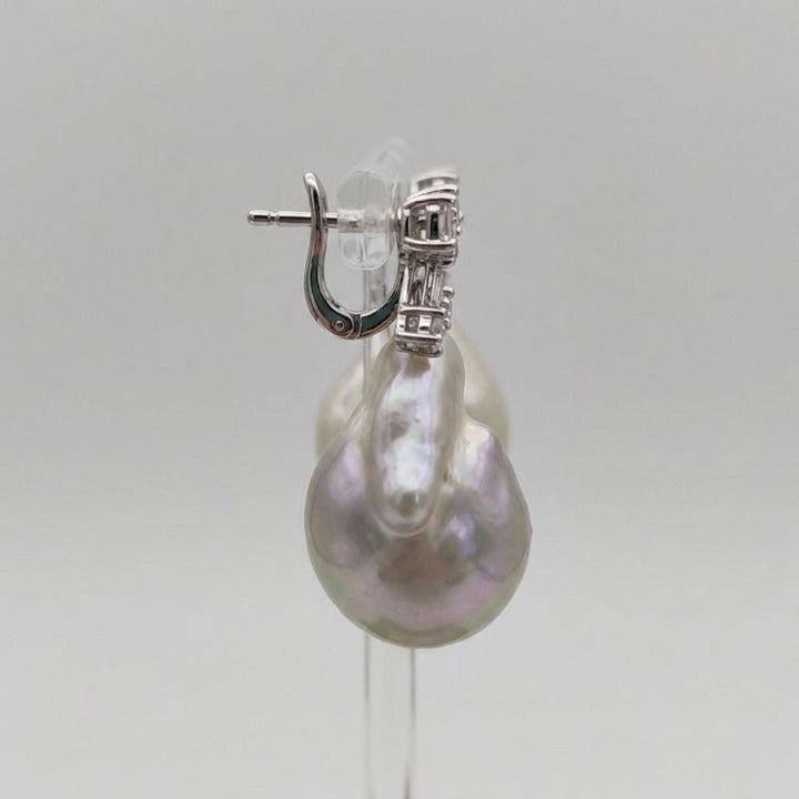 Large Baroque Pearl Ribbon Earrings Handmade Freshwater Pearl Jewelry for Bridal