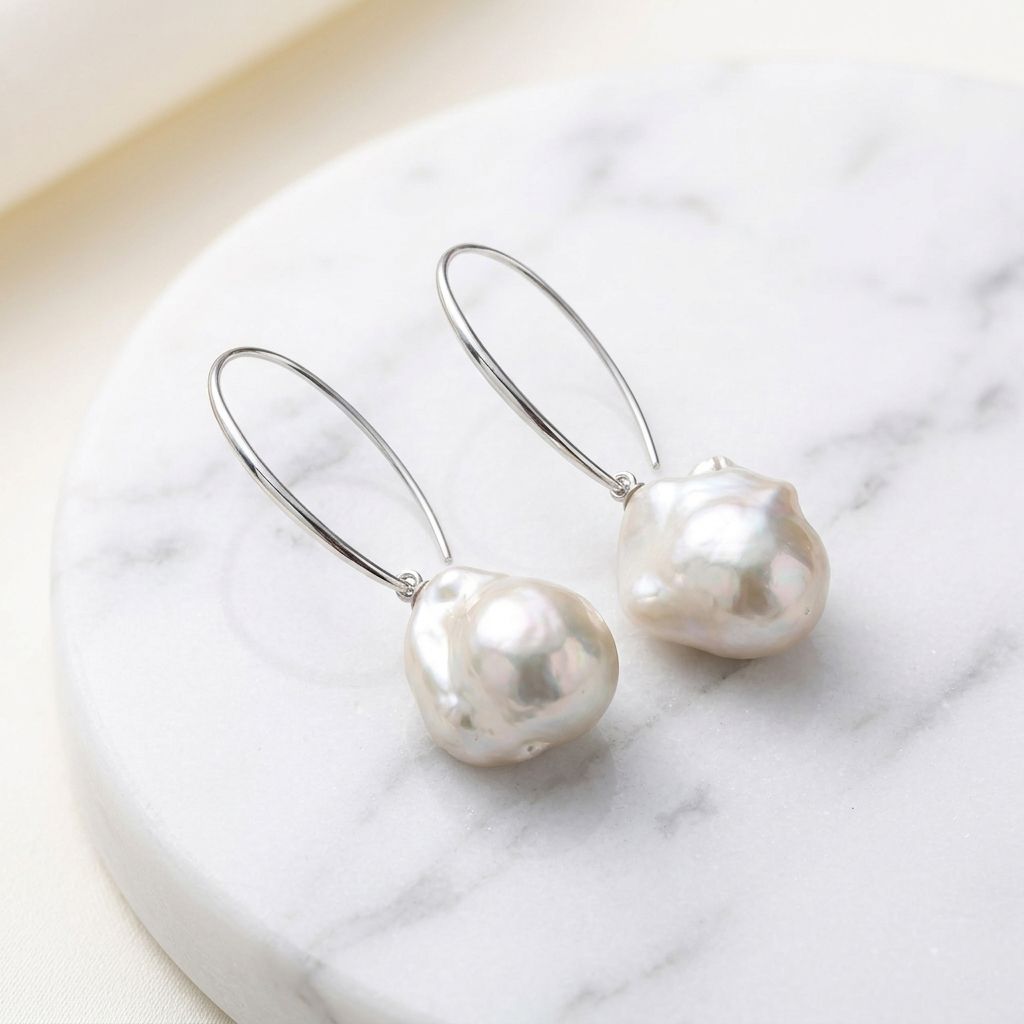 Baroque Pearl Drop Earrings Women Sterling Silver Hook Natural Freshwater Pearl Dangle Earrings