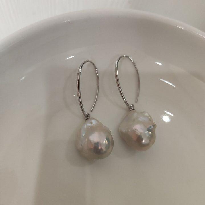 Baroque Pearl Drop Earrings Women Sterling Silver Hook Natural Freshwater Pearl Dangle Earrings