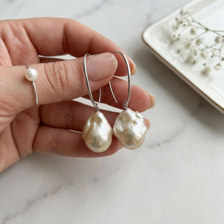 Baroque Pearl Drop Earrings Women Sterling Silver Hook Natural Freshwater Pearl Dangle Earrings