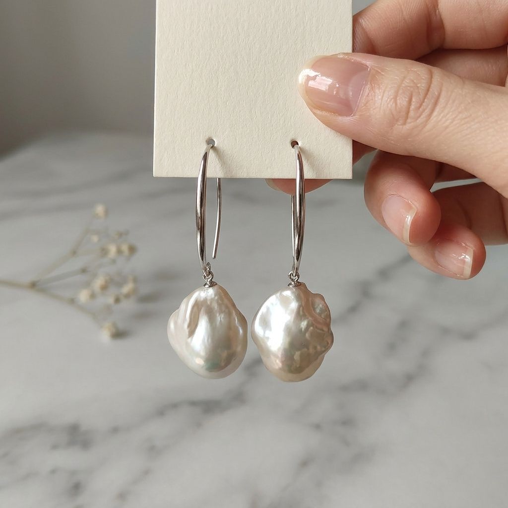 Baroque Pearl Drop Earrings Women Sterling Silver Hook Natural Freshwater Pearl Dangle Earrings