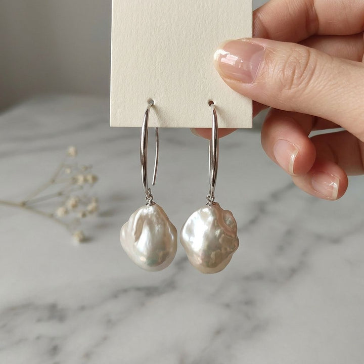 Baroque Pearl Drop Earrings Women Sterling Silver Hook Natural Freshwater Pearl Dangle Earrings