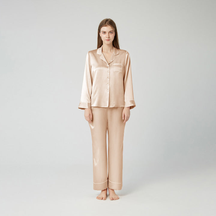 Double-Sided Silky Luxury Mulberry Silk Full-Length Pajama Set for Women LSP001