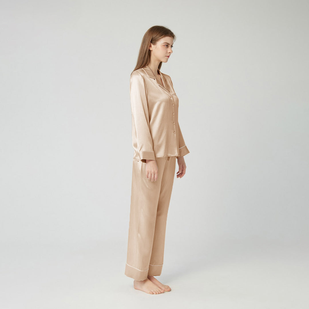 Double-Sided Silky Luxury Mulberry Silk Full-Length Pajama Set for Women LSP001
