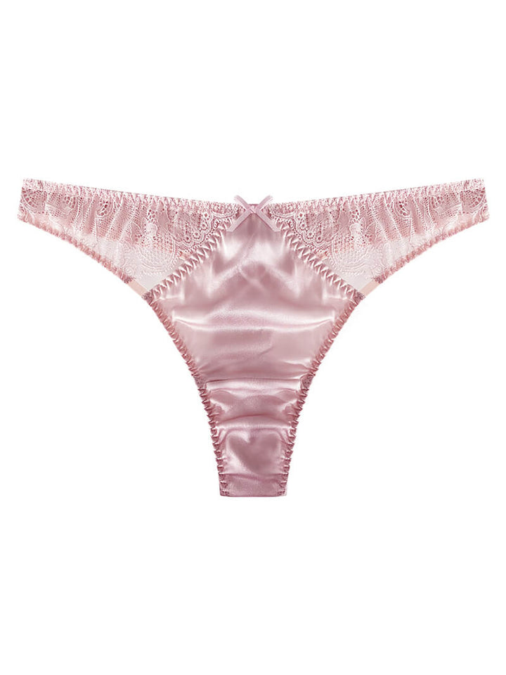 Women Silk G-string Panties With Lace Mesh