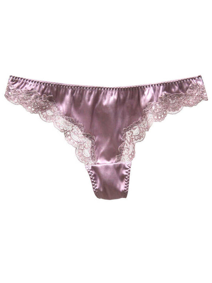 Silk G-string Briefs with Floral Lace Edge