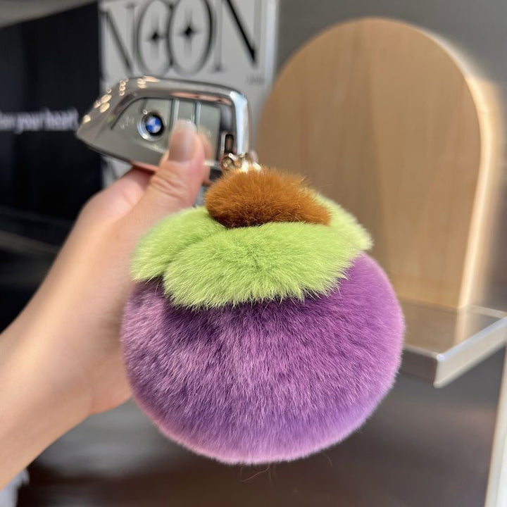 Purple Rex Rabbit Fur Mangosteen Keychain Fruit-shaped Plush Fur Bag Charm