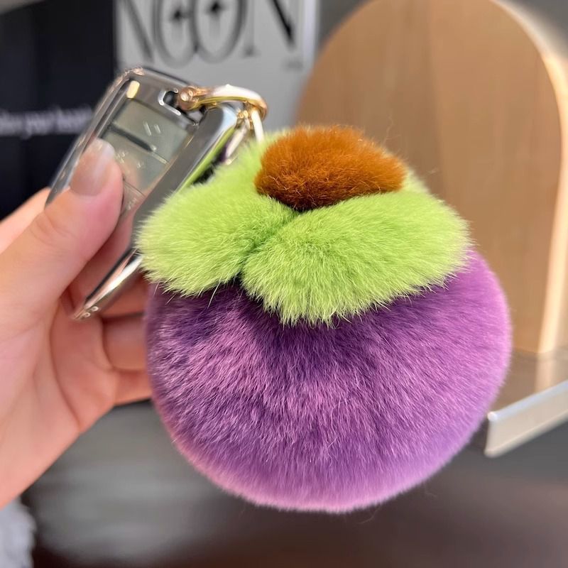 Purple Rex Rabbit Fur Mangosteen Keychain Fruit-shaped Plush Fur Bag Charm