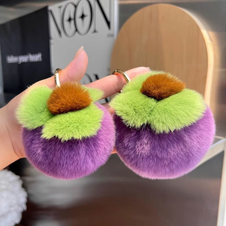 Purple Rex Rabbit Fur Mangosteen Keychain Fruit-shaped Plush Fur Bag Charm