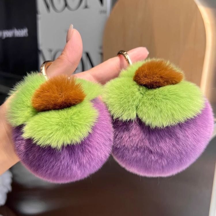 Purple Rex Rabbit Fur Mangosteen Keychain Fruit-shaped Plush Fur Bag Charm