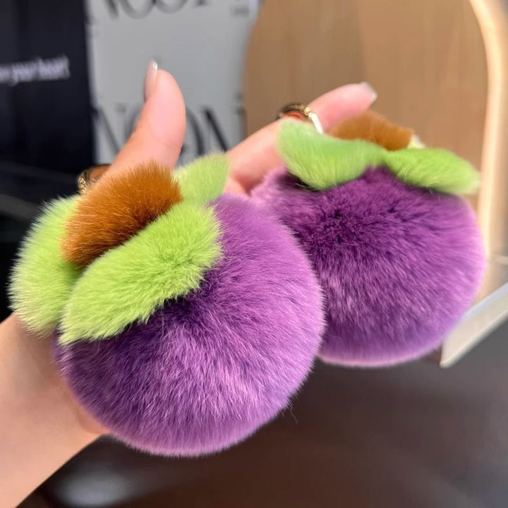 Purple Rex Rabbit Fur Mangosteen Keychain Fruit-shaped Plush Fur Bag Charm