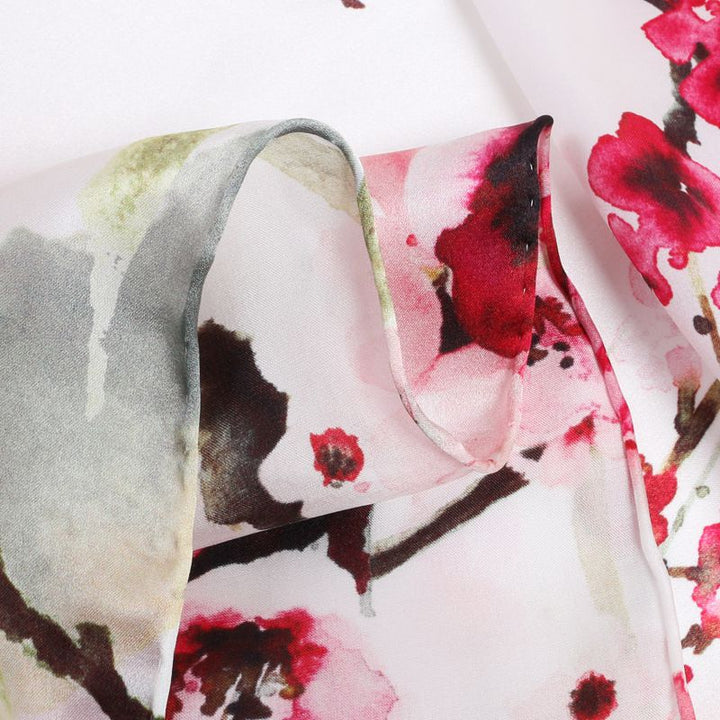 69" x 21" Womens Long Floral Printed Mulberry Silk Scarf Lightweight Luxury Wrap Neck Shawl