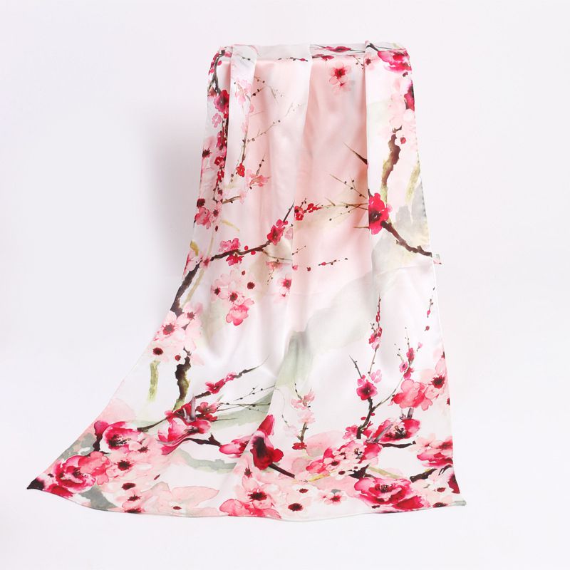 69" x 21" Womens Long Floral Printed Mulberry Silk Scarf Lightweight Luxury Wrap Neck Shawl