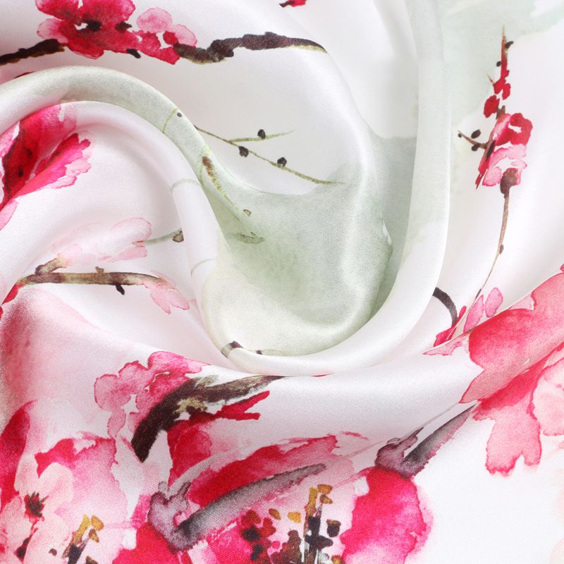 69" x 21" Womens Long Floral Printed Mulberry Silk Scarf Lightweight Luxury Wrap Neck Shawl