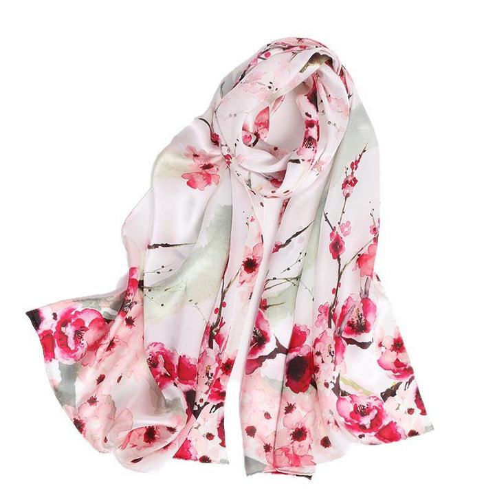 69" x 21" Womens Long Floral Printed Mulberry Silk Scarf Lightweight Luxury Wrap Neck Shawl