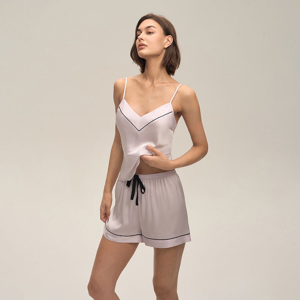 22 Momme Women's Mulberry Silk Camisole Set with Contrast Trimming