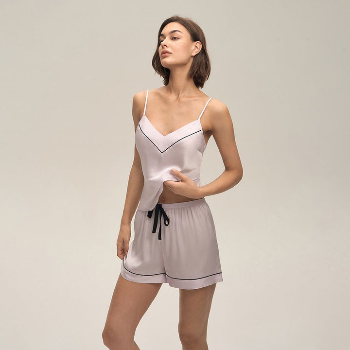 22 Momme Women's Mulberry Silk Camisole Set with Contrast Trimming