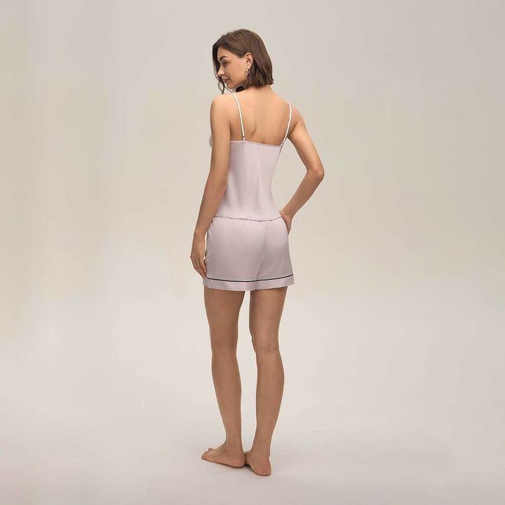 22 Momme Women's Mulberry Silk Camisole Set with Contrast Trimming