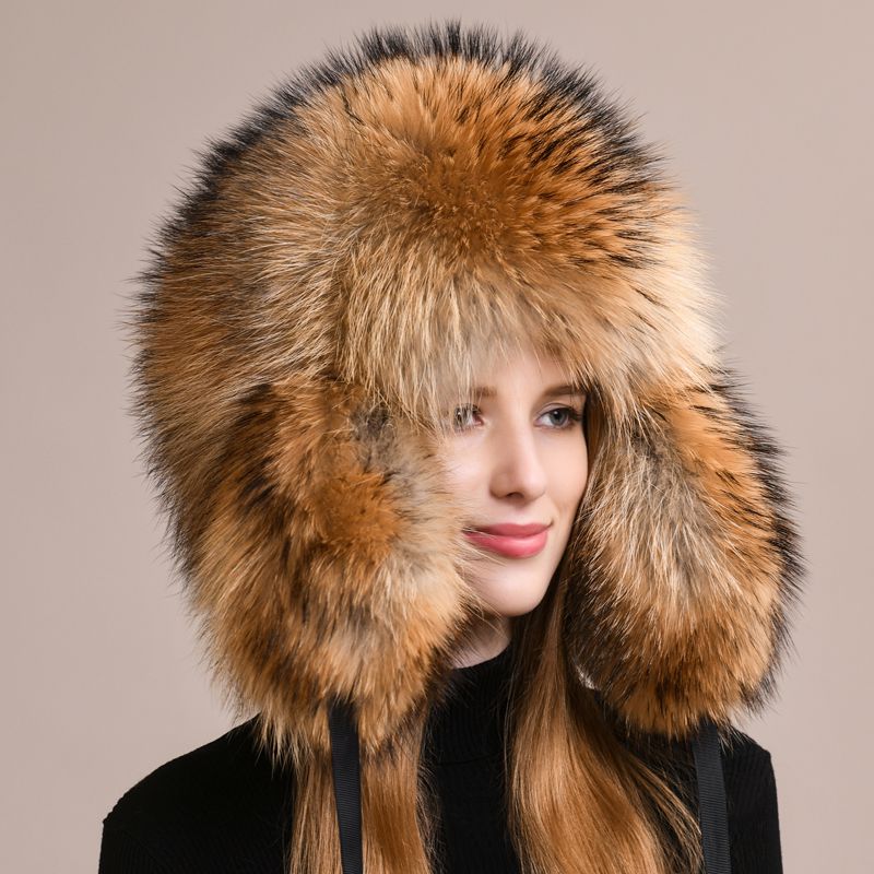 Luxury Genuine Fox Fur Trapper Hat Full Pelt Winter Pom Pom Hat Cold Wether Ushanka for Women