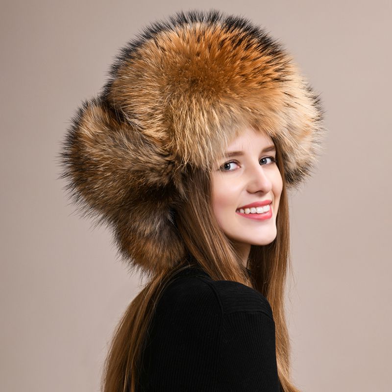 Luxury Genuine Fox Fur Trapper Hat Full Pelt Winter Pom Pom Hat Cold Wether Ushanka for Women