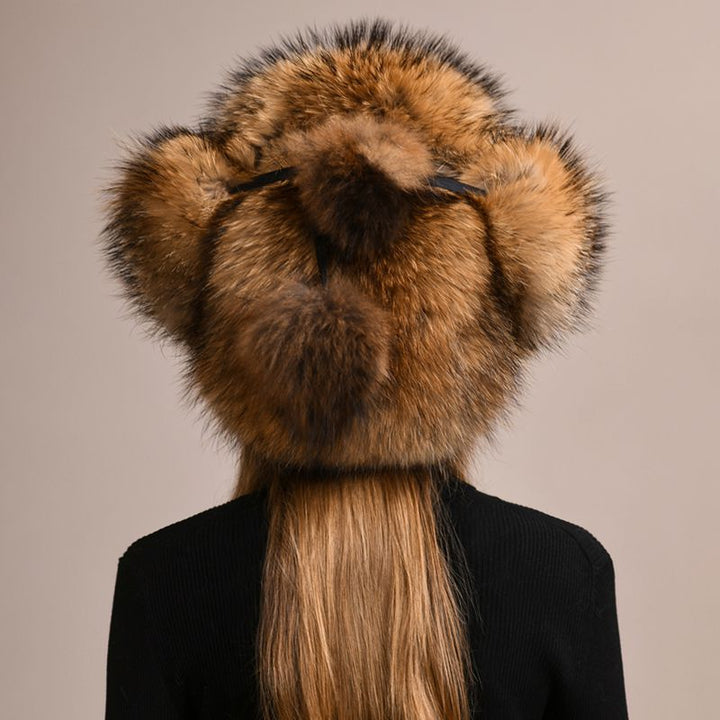 Luxury Genuine Fox Fur Trapper Hat Full Pelt Winter Pom Pom Hat Cold Wether Ushanka for Women