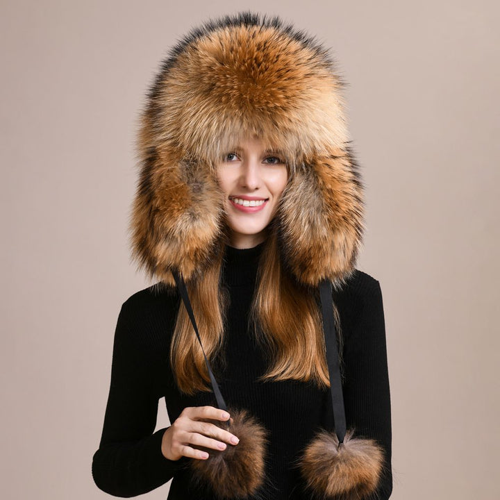 Luxury Genuine Fox Fur Trapper Hat Full Pelt Winter Pom Pom Hat Cold Wether Ushanka for Women