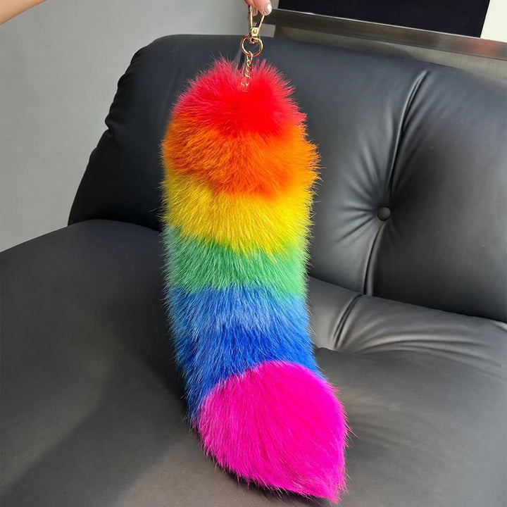 Luxury Real Fox Fur Tail Keychain Long Fluffy Bag Charm