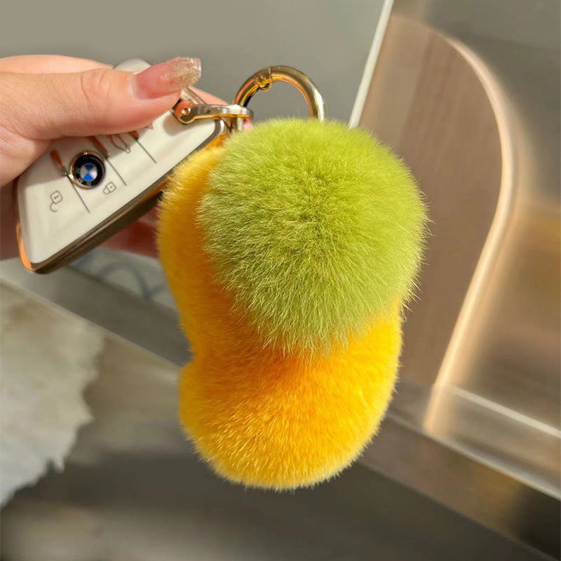 Fluffy Mango Real Rabbit Fur Keychain Cute Plush Bag Charm