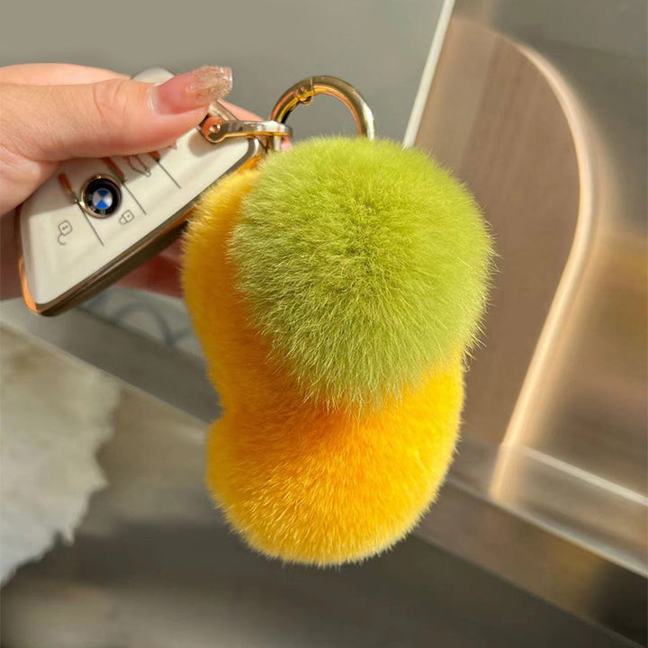 Fluffy Mango Real Rabbit Fur Keychain Cute Plush Bag Charm