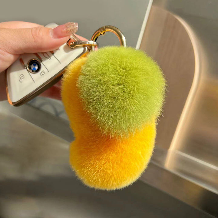 Fluffy Mango Real Rabbit Fur Keychain Cute Plush Bag Charm