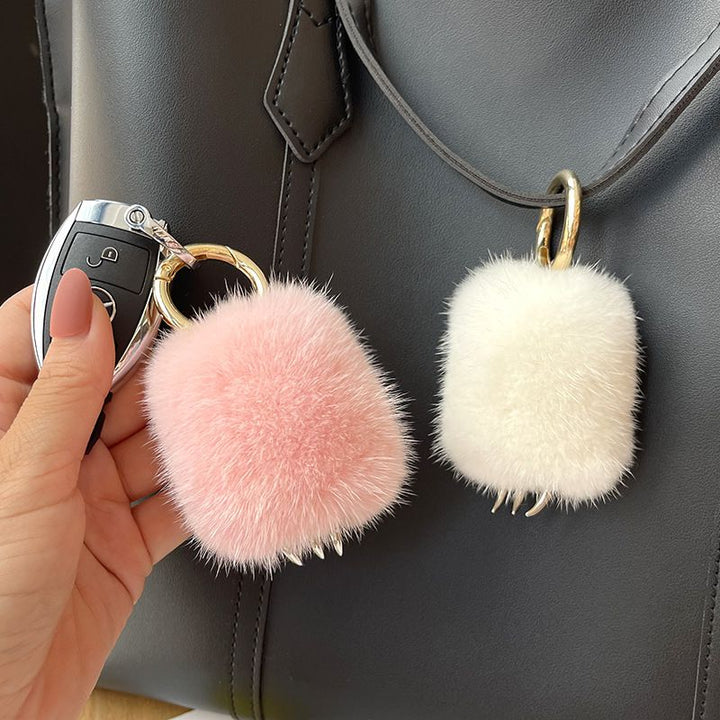 Mink Fur Cat Paw Keychain Cute Small Fluffy Fur Bag Charm