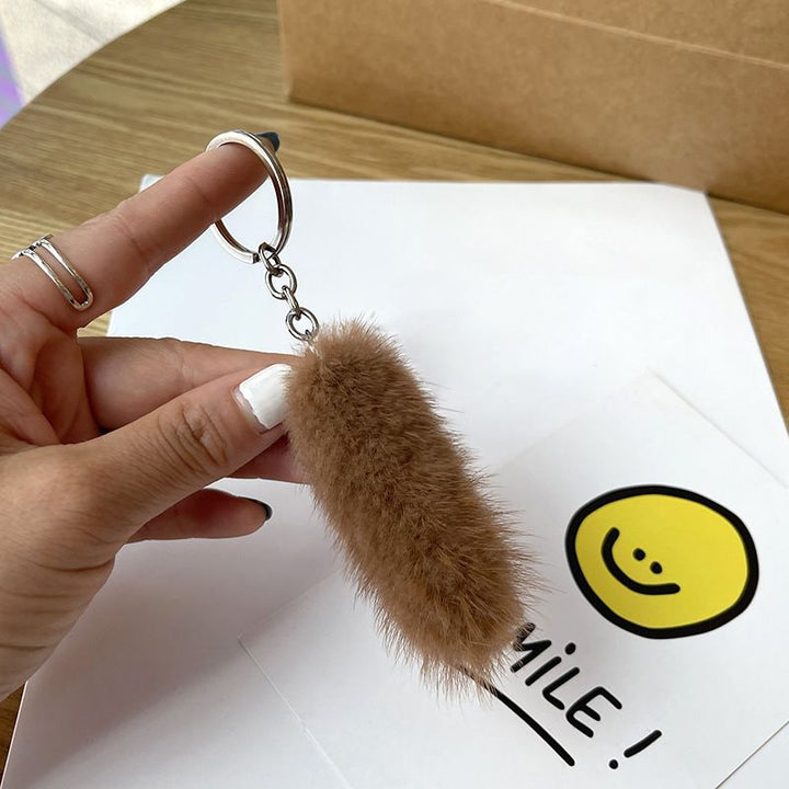 Real Mink Fur Mini Tail Car Keychain for Men and Women Simple Fluffy Bag Charm