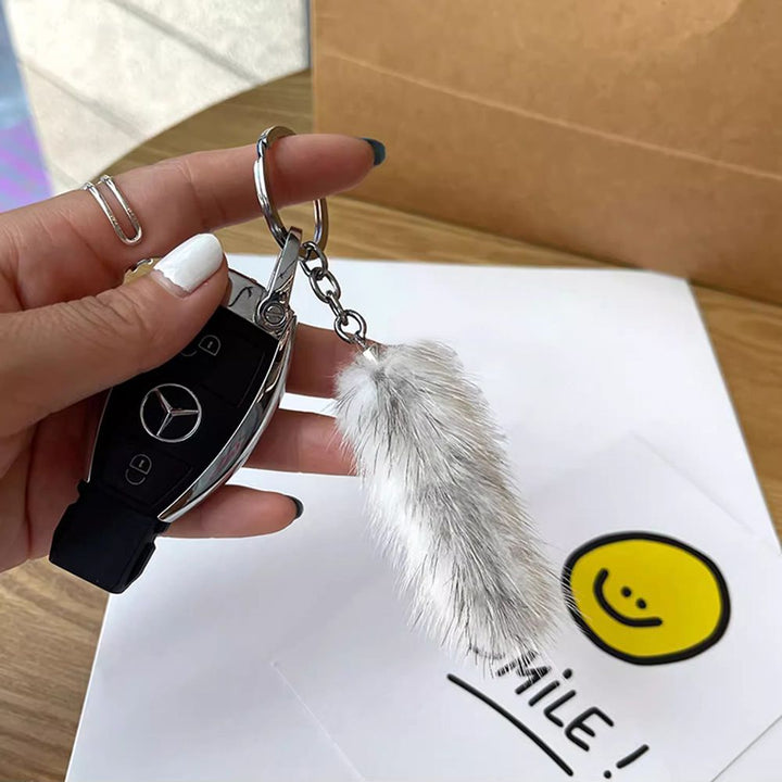 Real Mink Fur Mini Tail Car Keychain for Men and Women Simple Fluffy Bag Charm