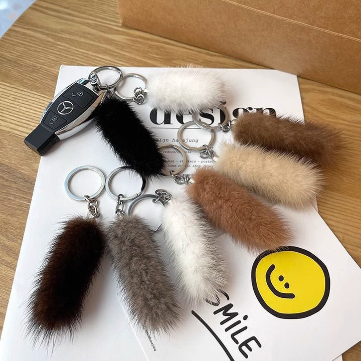 Real Mink Fur Mini Tail Car Keychain for Men and Women Simple Fluffy Bag Charm