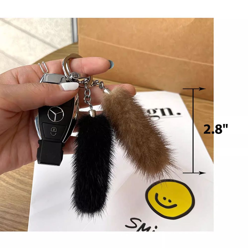 Real Mink Fur Mini Tail Car Keychain for Men and Women Simple Fluffy Bag Charm