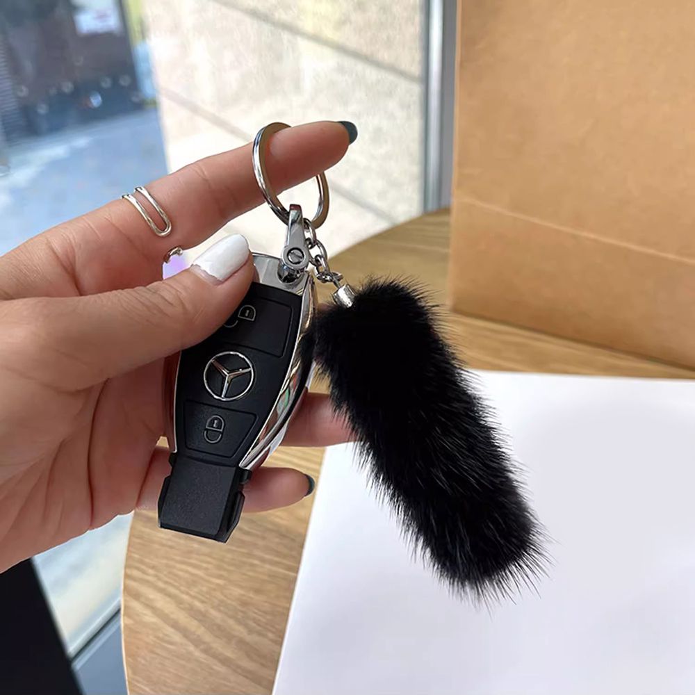 Real Mink Fur Mini Tail Car Keychain for Men and Women Simple Fluffy Bag Charm