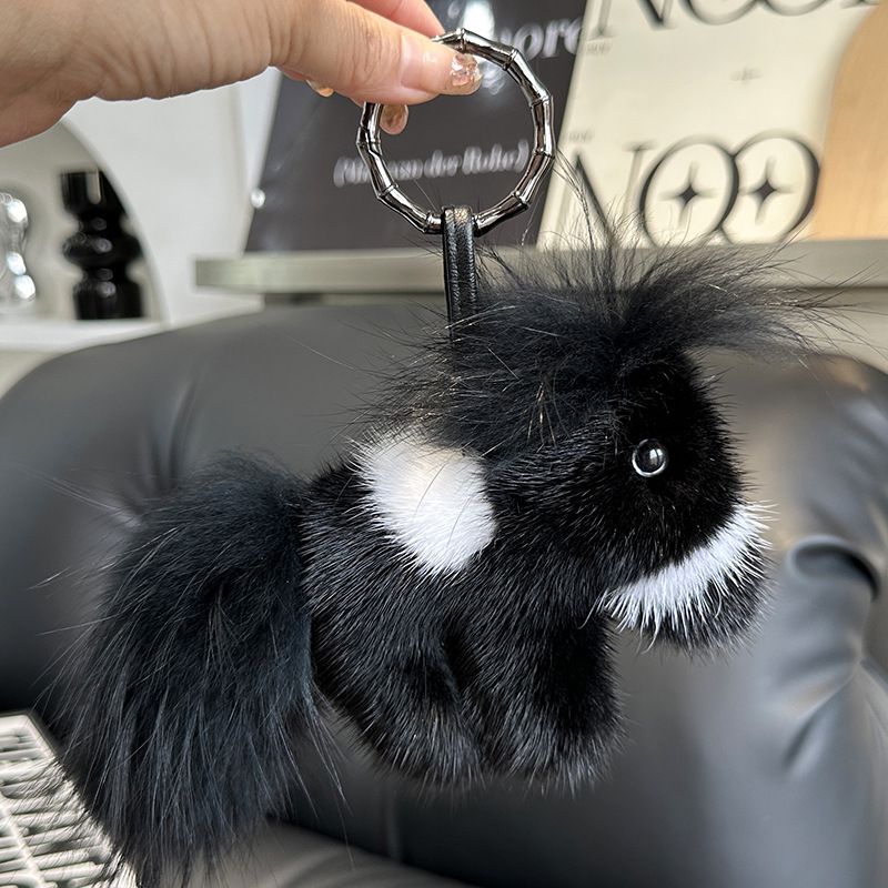 Real Mink Fur Horse Keychain Luxury Pony Bag Charm Fluffy Car Keyring