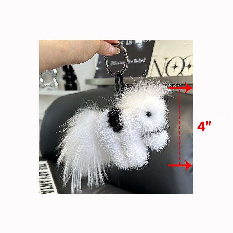 Real Mink Fur Horse Keychain Luxury Pony Bag Charm Fluffy Car Keyring
