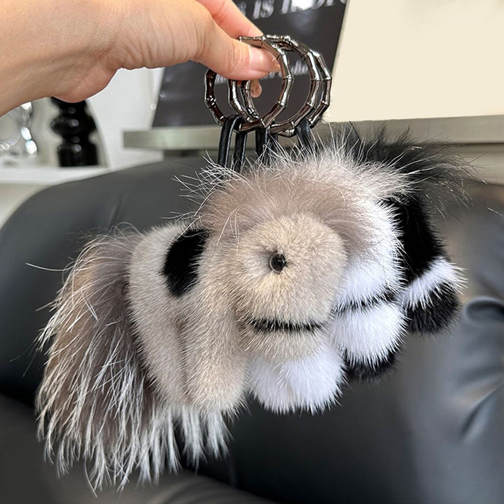 Real Mink Fur Horse Keychain Luxury Pony Bag Charm Fluffy Car Keyring