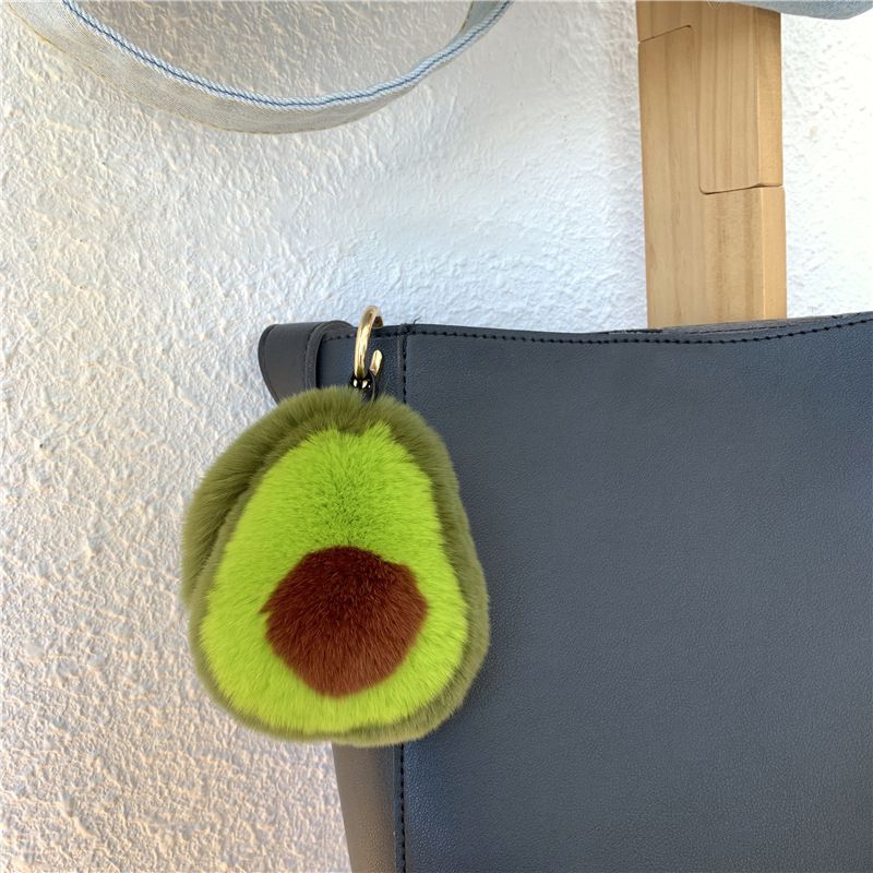 Real Rabbit Fur Avocado Keychain Plush Cute Fruit Bag Charm for Handbag