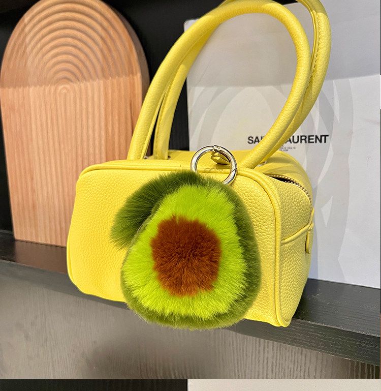 Real Rabbit Fur Avocado Keychain Plush Cute Fruit Bag Charm for Handbag