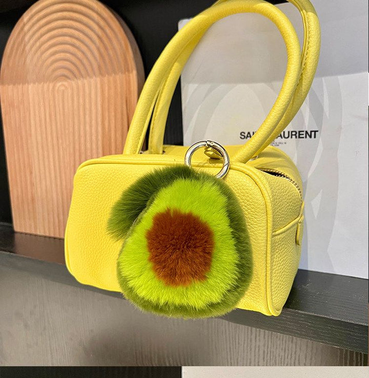 Real Rabbit Fur Avocado Keychain Plush Cute Fruit Bag Charm for Handbag
