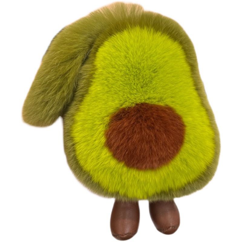 Real Rabbit Fur Avocado Keychain Plush Cute Fruit Bag Charm for Handbag