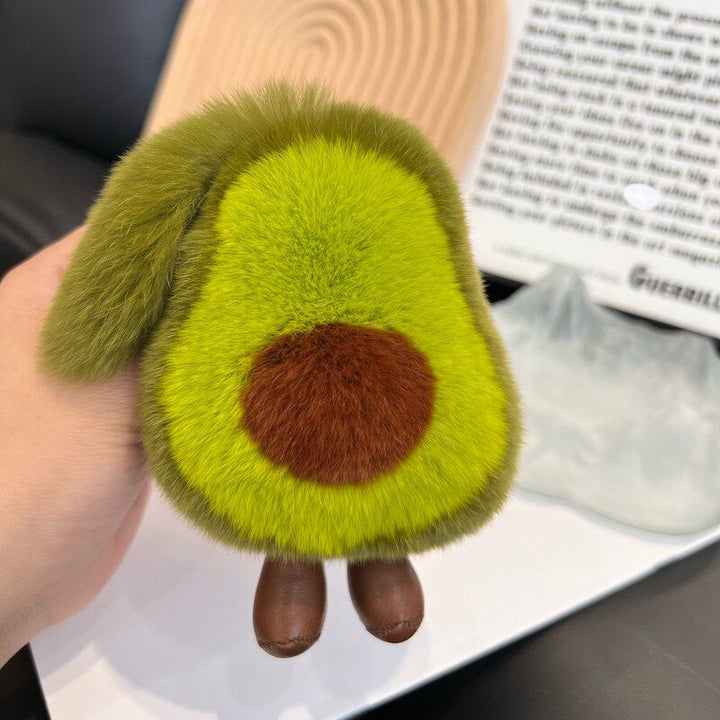Real Rabbit Fur Avocado Keychain Plush Cute Fruit Bag Charm for Handbag