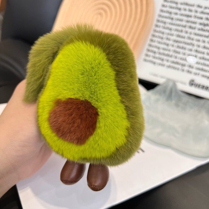 Real Rabbit Fur Avocado Keychain Plush Cute Fruit Bag Charm for Handbag