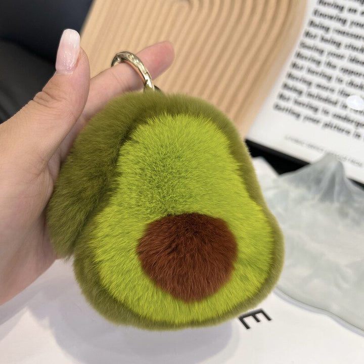Real Rabbit Fur Avocado Keychain Plush Cute Fruit Bag Charm for Handbag