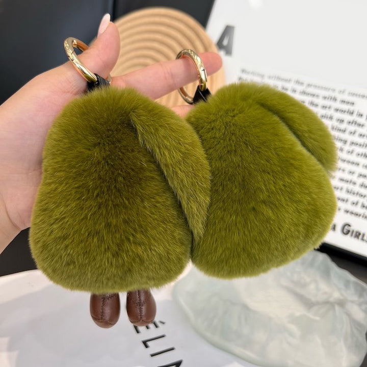 Real Rabbit Fur Avocado Keychain Plush Cute Fruit Bag Charm for Handbag
