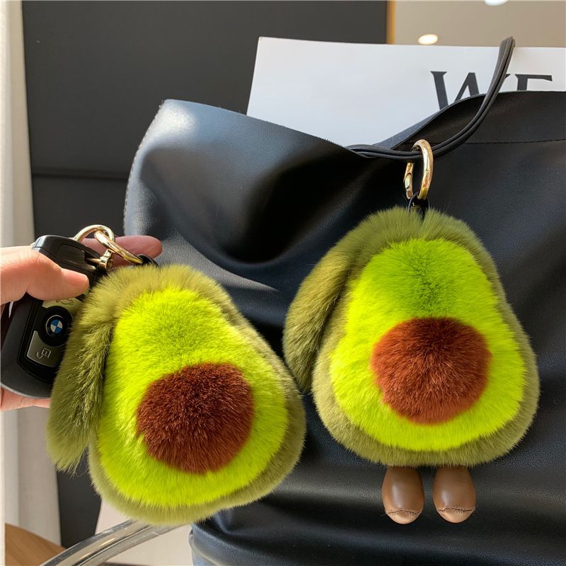 Real Rabbit Fur Avocado Keychain Plush Cute Fruit Bag Charm for Handbag